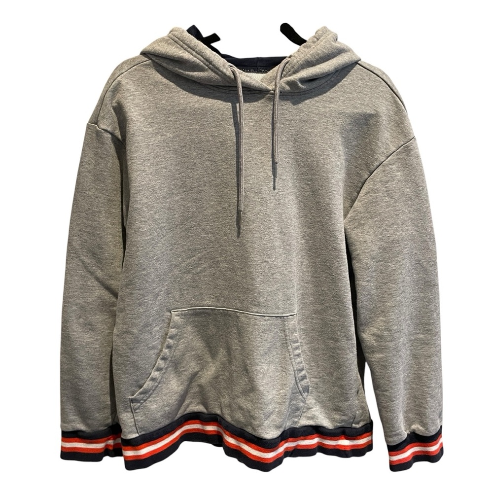 Men's Original Use Gray Hoodie with Reddish/orangeWhite & Navy Stripe Trim sizeM